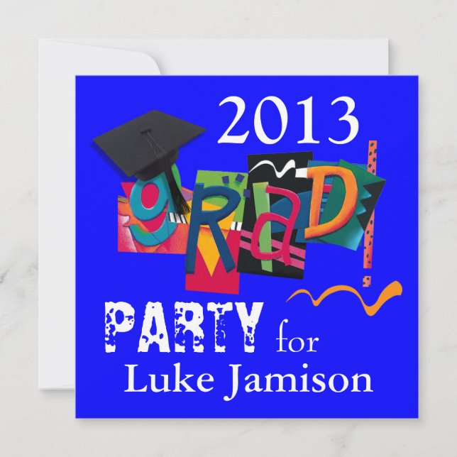 Fun Trendy Modern 2013 Grad Bowling Party | blue Invitation (Front)