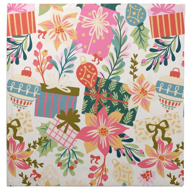 fun trendy modern retro christmas pattern cloth napkin (Front)