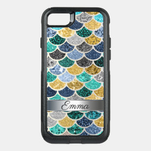 Fun Trendy Multicolor Mermaid Tail Scales Silver OtterBox Commuter iPhone SE/8/7 Case