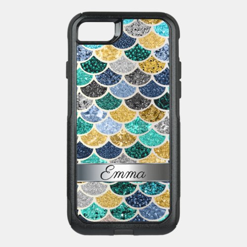 Fun Trendy Multicolor Mermaid Tail Scales Silver OtterBox Commuter iPhone SE87 Case