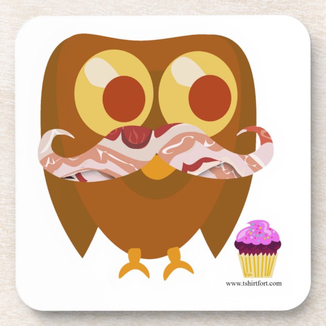 Fun Trendy Mustache Owl Cartoon Character Beverage Coaster (Front)