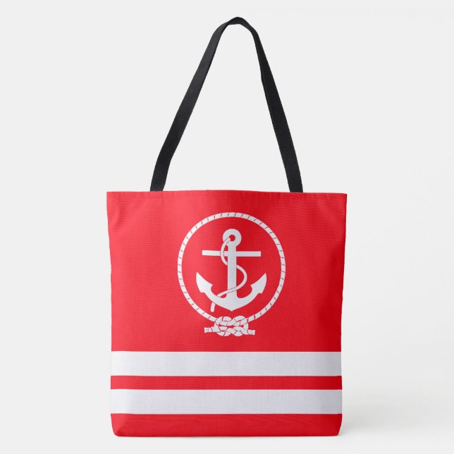 Fun Trendy Nautical Anchor White Stripe Pattern Tote Bag (Front)