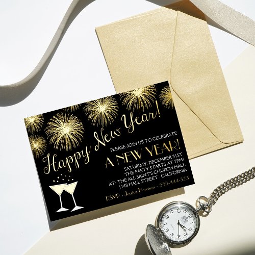 Fun  Trendy New Years Eve Party Real Foil Invitation