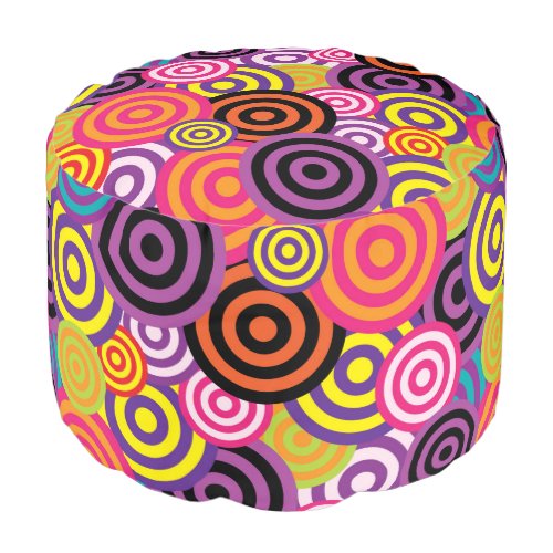 Fun  Trendy Psychedelic Circles Bright Colors Pouf