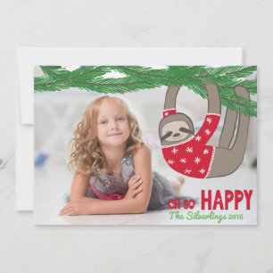 Fun Trendy Sloth Christmas Photo Personalized Card