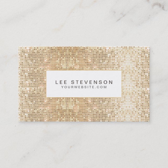 Fun Trendy Sparkly Gold Sequins Beauty Business Card (Front)