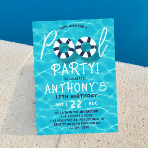 Fun & Trendy Summer Pool Party Any Age Birthday Invitation