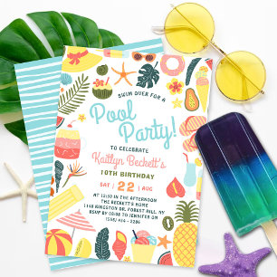 Fun & Trendy Summer Pool Party Any Age Birthday Invitation