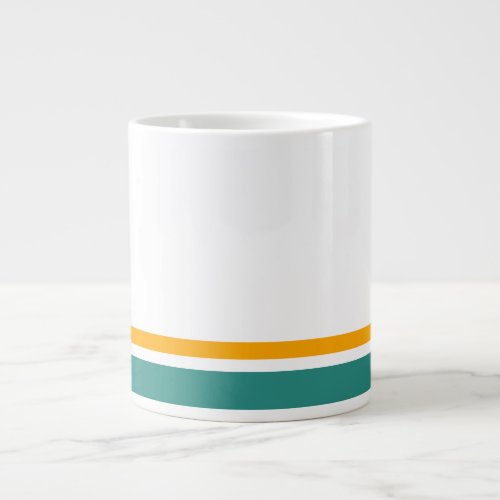 Fun Trendy Teal Yellow Stripes White Background Giant Coffee Mug