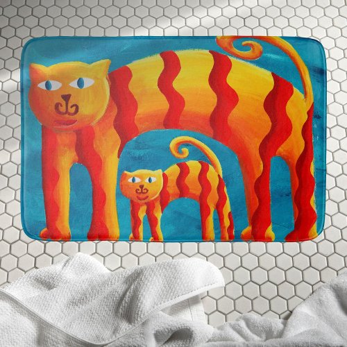Fun Trendy Whimsical Curved Cat and Kitten Bath Mat