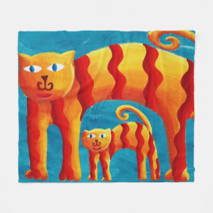 Fun Trendy Whimsical Curved Cat and Kitten Fleece Blanket
