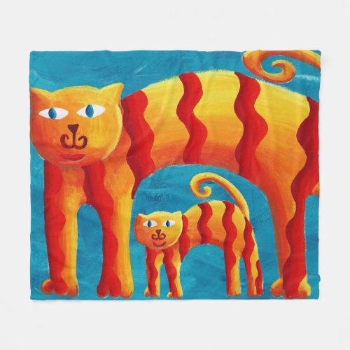 Fun Trendy  Whimsical Curved Cat and Kitten Fleece Blanket