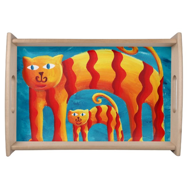 Fun Trendy Whimsical Curved Cat and Kitten Serving Tray (Front)
