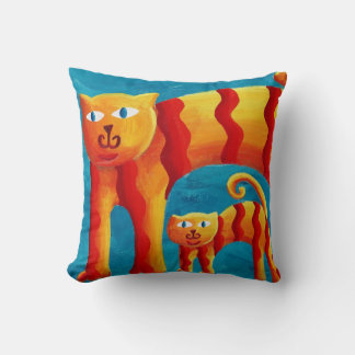 Fun Trendy Whimsical Curved Cat and Kitten Throw Pillow