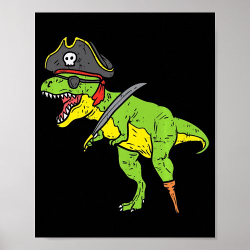 Fun TRex Pirate Dinosaur Dino Cute Halloween Costu Poster