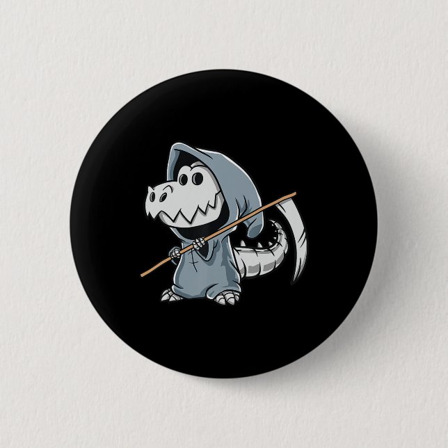 Fun TRex Skeleton Dino Grim Reaper Dinosaur Hallow Button (Front)