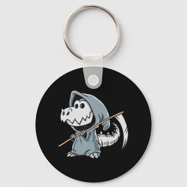 Fun TRex Skeleton Dino Grim Reaper Dinosaur Hallow Keychain (Front)
