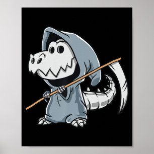 Fun TRex Skeleton Dino Grim Reaper Dinosaur Hallow Poster