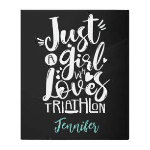 Fun Triathlon Girl Motivation Black White Script Metal Print