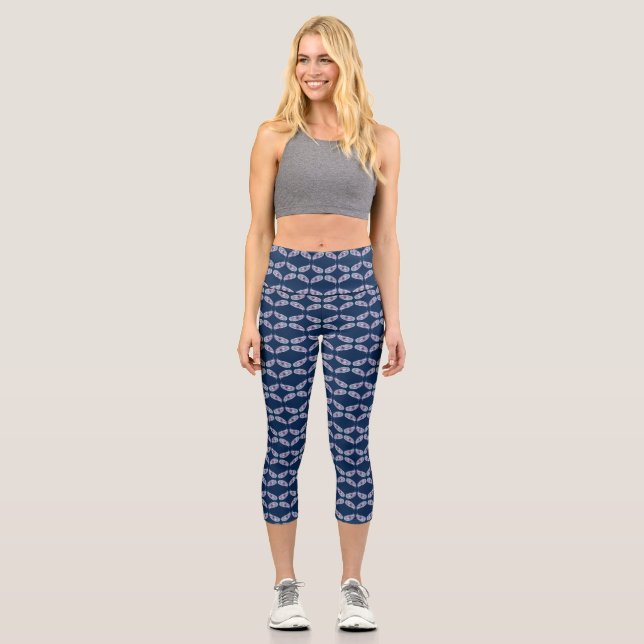 Fun Tribal Boho Feather Pattern Capri Leggings (Front)