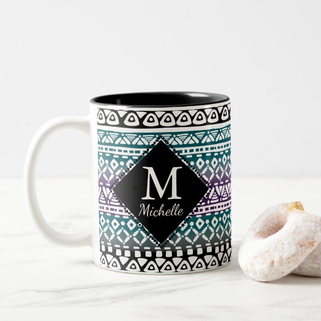 Fun Tribal Print Monogram Mug (With Donut)