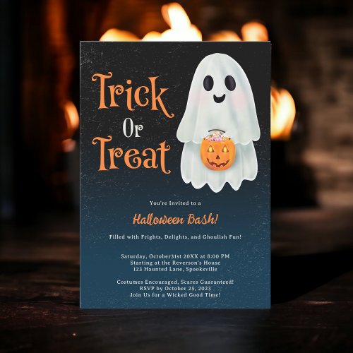 Fun Trick or treat ghost pumpkin Halloween party Invitation
