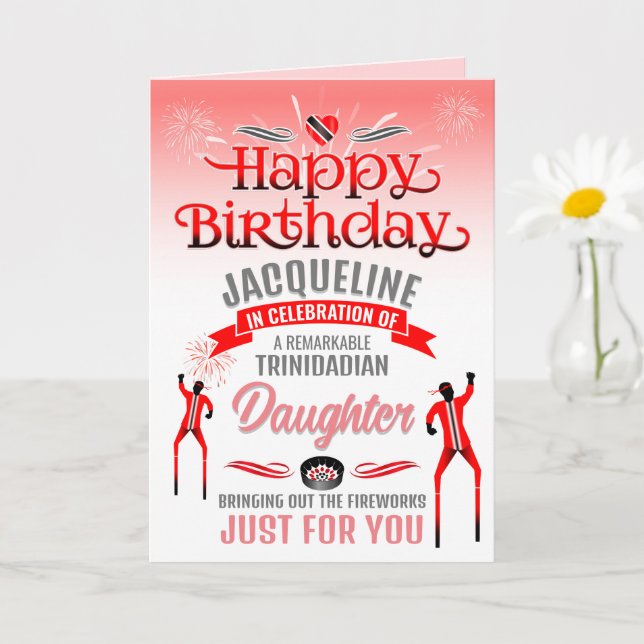 Fun TRINIDADIAN Daughter Red and Grey Birthday Card (Small Plant)