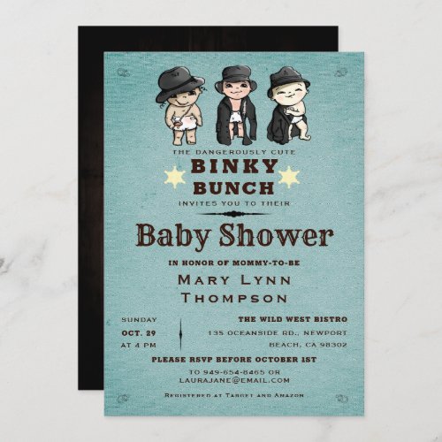 Fun Triplets Binky Bunch Western Baby Shower Invitation