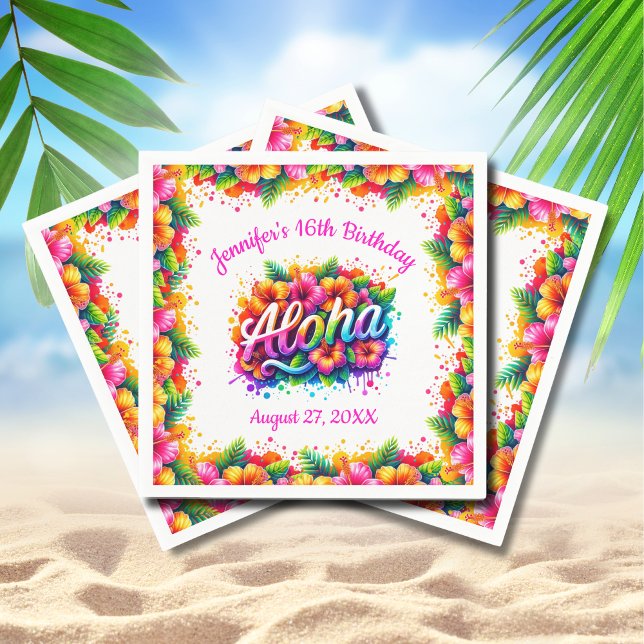 Fun Tropical Aloha Birthday Luau Party Napkins (Creator Uploaded)