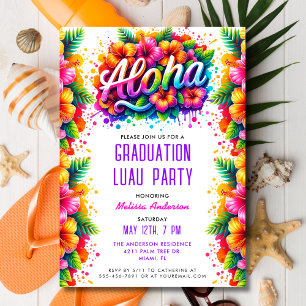 Fun Tropical Aloha Graduation Luau Party Invitation