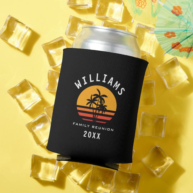 Fun Tropical Beach Family Reunion Summer Vacation Can Cooler (In Situ Summer)