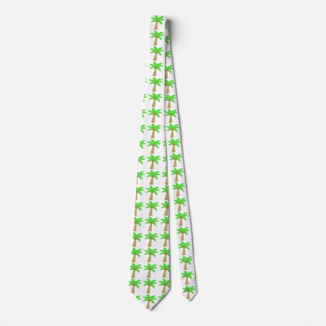 Fun Tropical Beach Theme Palm Trees on White Tie (Front)