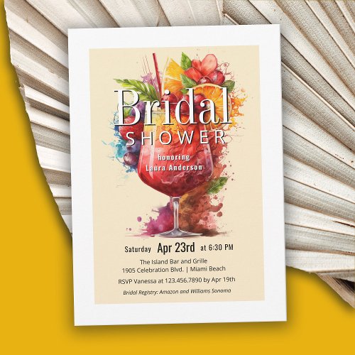 Fun Tropical Bridal Shower Cocktails Drinks Invitation