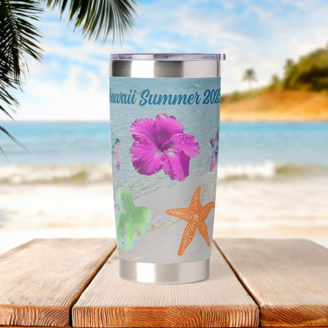 Fun Tropical Bright Purple Paisley Sea Turtles Insulated Tumbler (Beach)