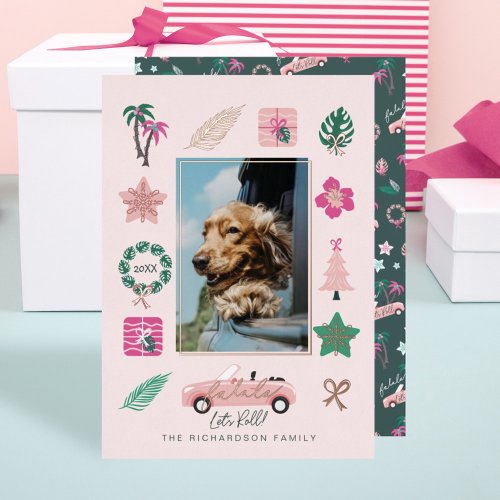 Fun Tropical Christmas Lets Roll Convertible Photo Foil Holiday Card