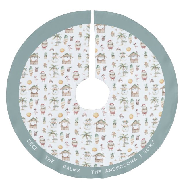 Fun Tropical Christmas Personalized Brushed Polyester Tree Skirt (Front)