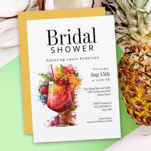 Fun Tropical Cocktails Bridal Shower Invitation