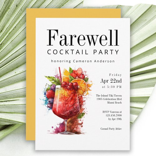 Fun Tropical Farewell Cocktail Party Invitation