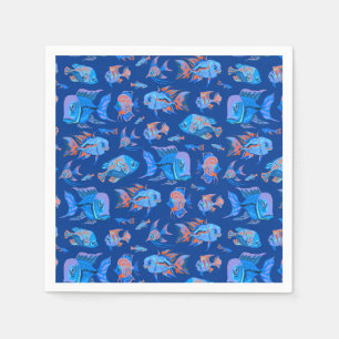 Fun tropical fishes on blue napkins
