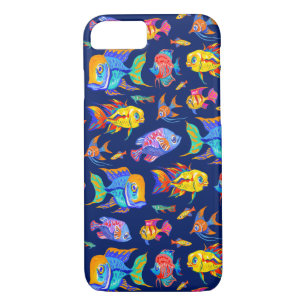 Fun tropical fishes on dark blue iPhone 8/7 case