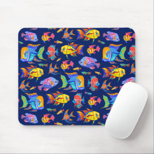 Fun tropical fishes on dark blue mouse pad