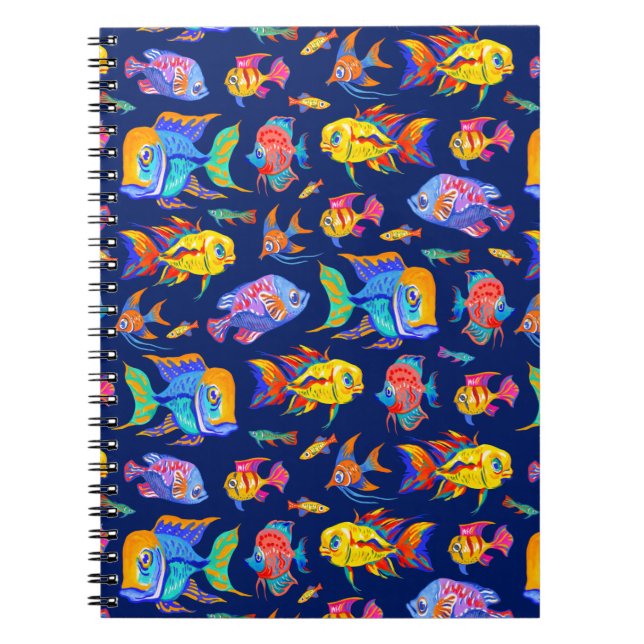Fun tropical fishes on dark blue notebook (Front)