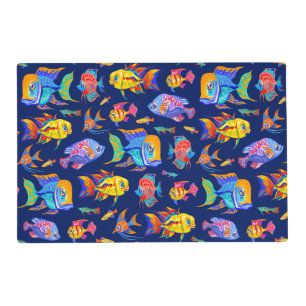 Fun tropical fishes on dark blue placemat