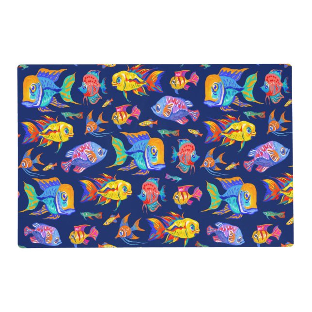 Fun tropical fishes on dark blue placemat (Front)