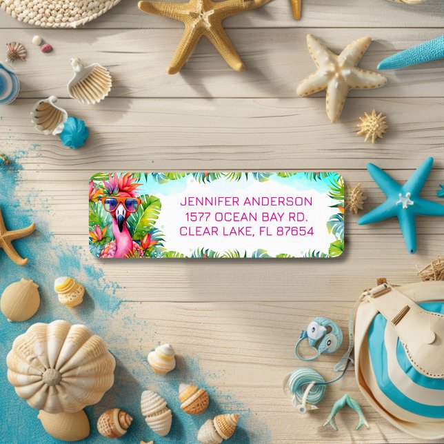 Fun Tropical Flamingo Birthday Return Address Label (Creator Uploaded)