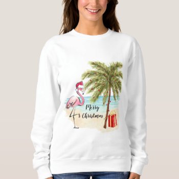 Fun Tropical Flamingo Christmas Sweatshirt by ChristmasBellsRing at Zazzle
