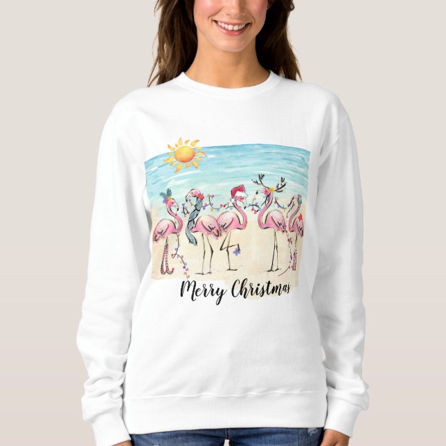 Fun Tropical Flamingo Christmas Sweatshirt (Front)