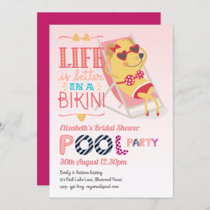 Fun Tropical Flamingo Pool Party Pink Blue Modern Invitation
