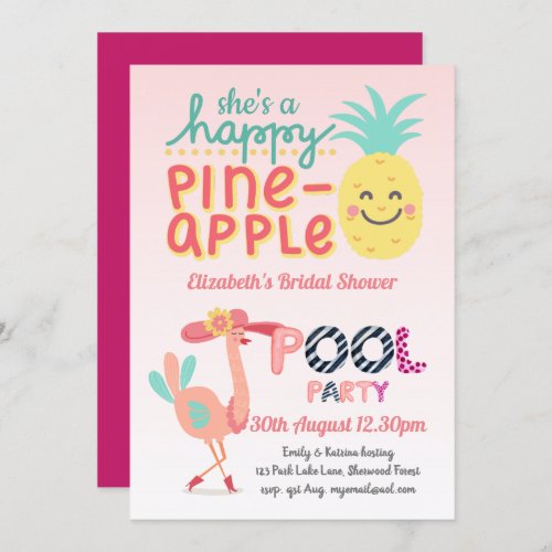 Fun Tropical Flamingo Pool Party Pink Blue Modern Invitation