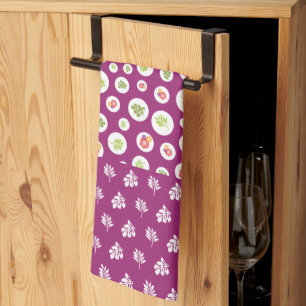 Fun Tropical Hibiscus Leaf Illustration Pattern Kitchen Towel